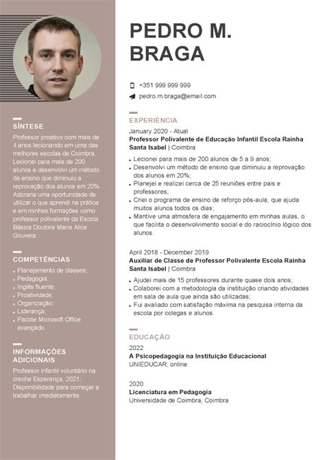 curriculum vitae exemplos - preposição exemplos frases